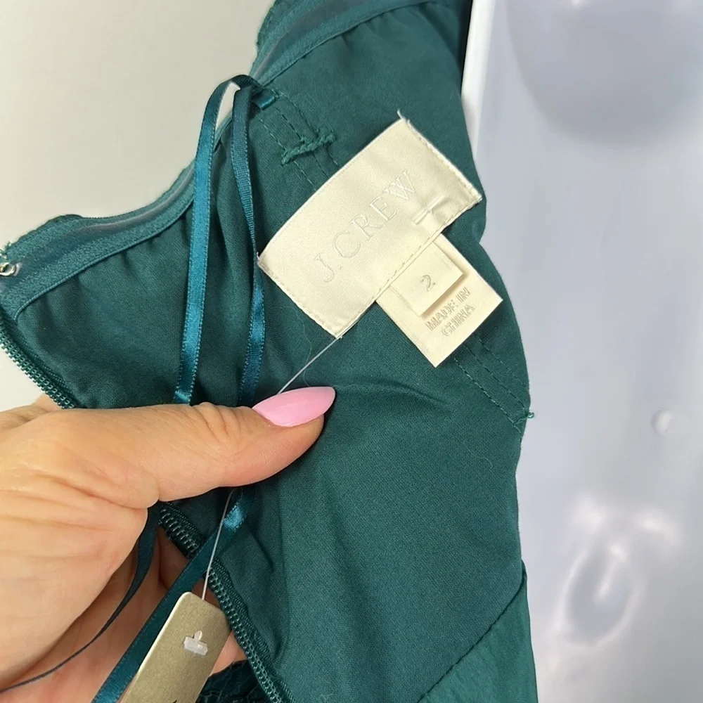 NEW J. Crew Cathleen Dress Green Leavers Lace Size 2 Strapless Prom Bridesmaid